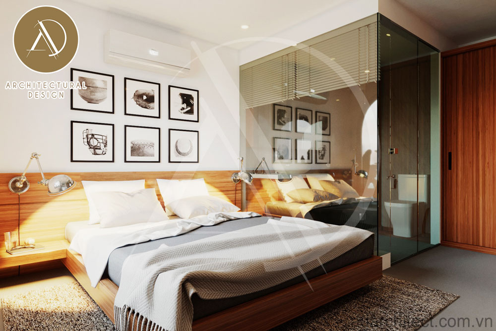 nội thất phòng ngủ hiện đại đơn giản của biệt thự 2 tầng mái thái 