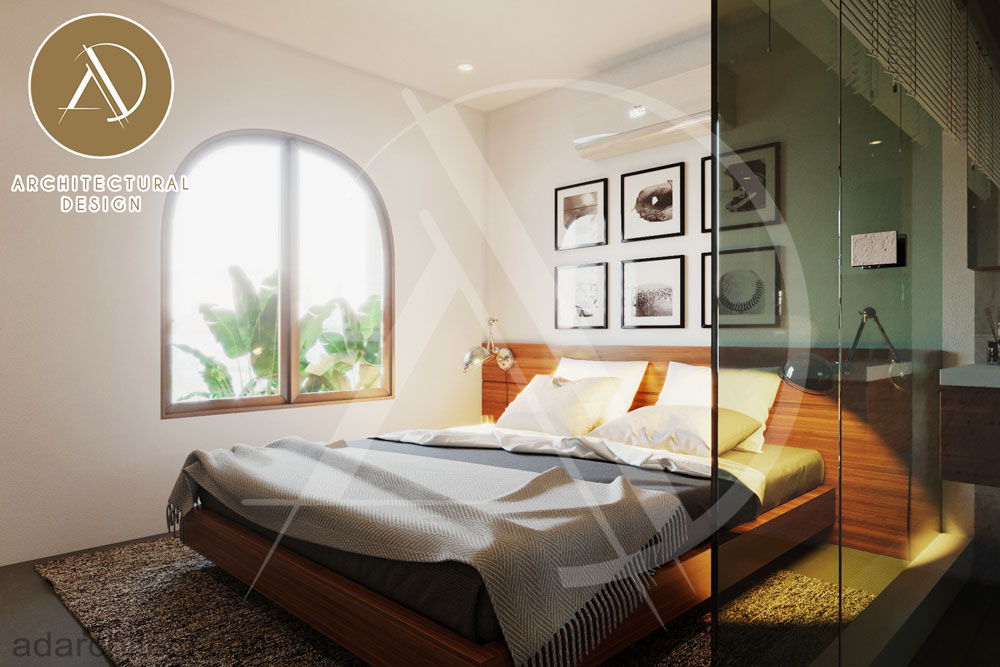 thiết kế phòng ngủ đơn giản của biệt thự 2 tầng mái thái 