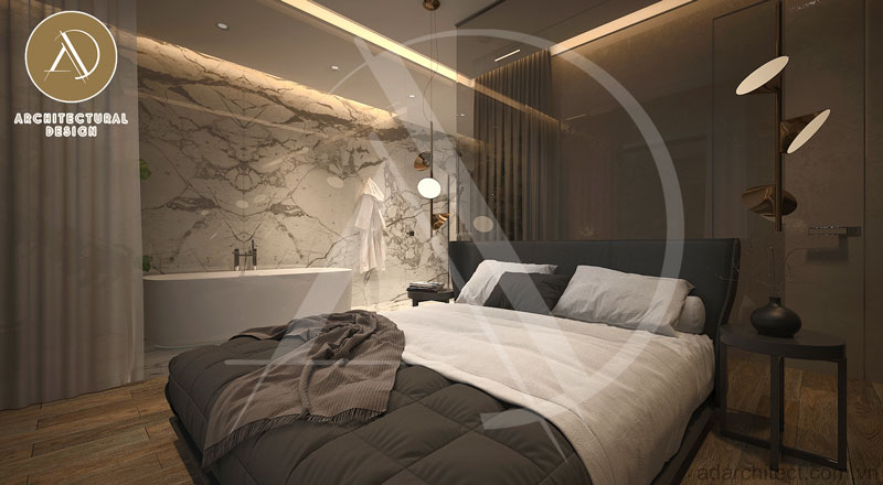 thiết kế các mẫu phòng ngủ đẹp cho biệt thự mái thái 2 tầng