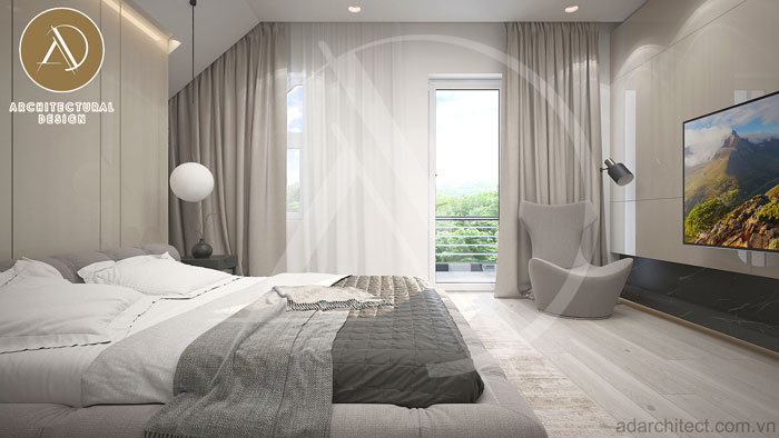 nội thất phòng ngủ hiện đại đơn giản cho biệt thự mái thái hai tầng 