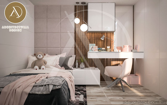 thiết kế nội thất phòng ngủ bé gái hiện đại