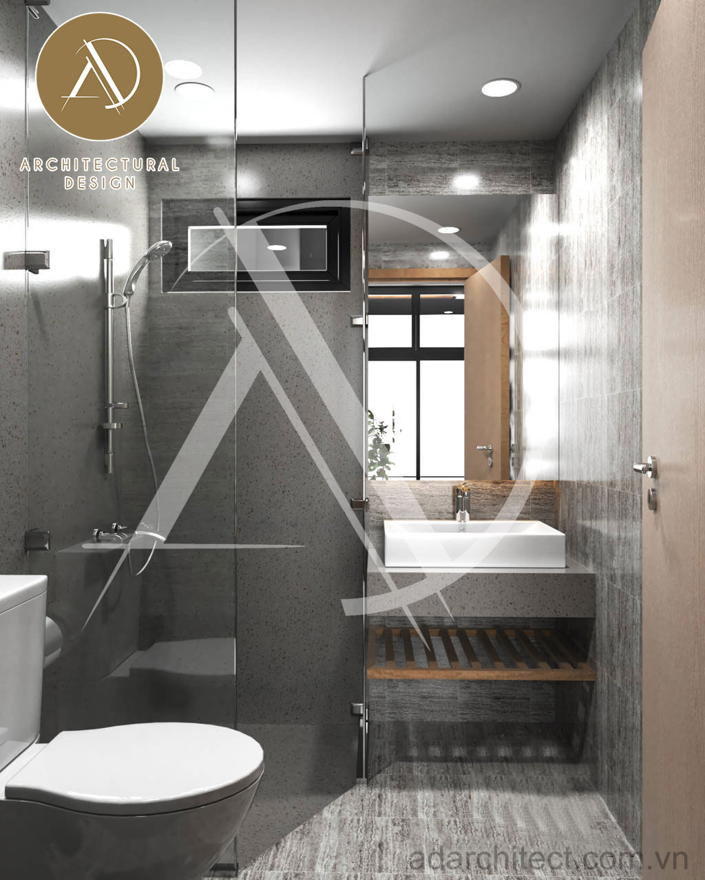 phòng tắm nhỏ đẹp hiện đại của thiết kế nhà ống 2 tầng
