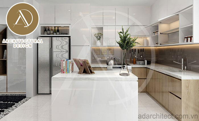 thiết kế nội thất bếp đẹp hiện đại cho nhà phố 3 tầng