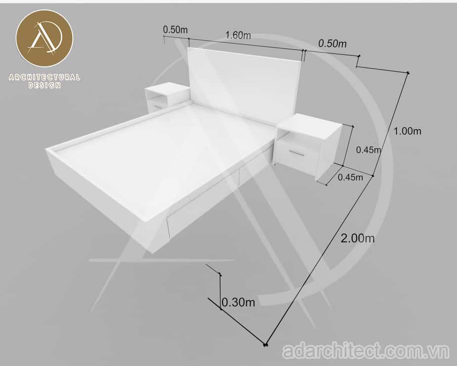 Thiết kế nội thất cao cấp: Giường ngủ và tủ đầu giường được thiết kế tối giản và cùng làm bằng vật liệu gỗ sơn màu trắng