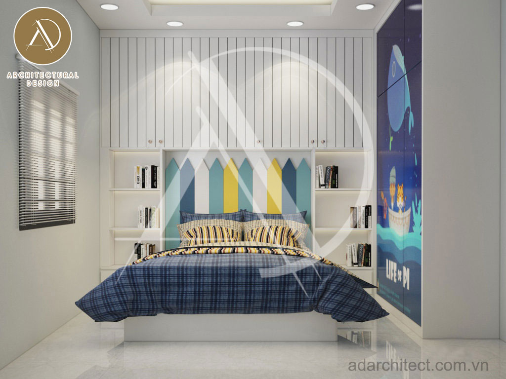 thiết kế nhà 2 tầng : phòng ngủ bé trai hiện đại 