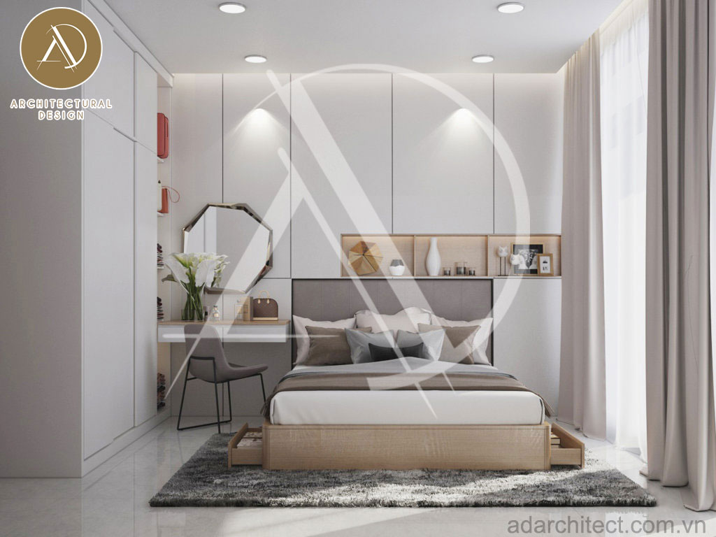 thiết kế nhà 2 tầng : nội thất phòng ngủ hiện đại 
