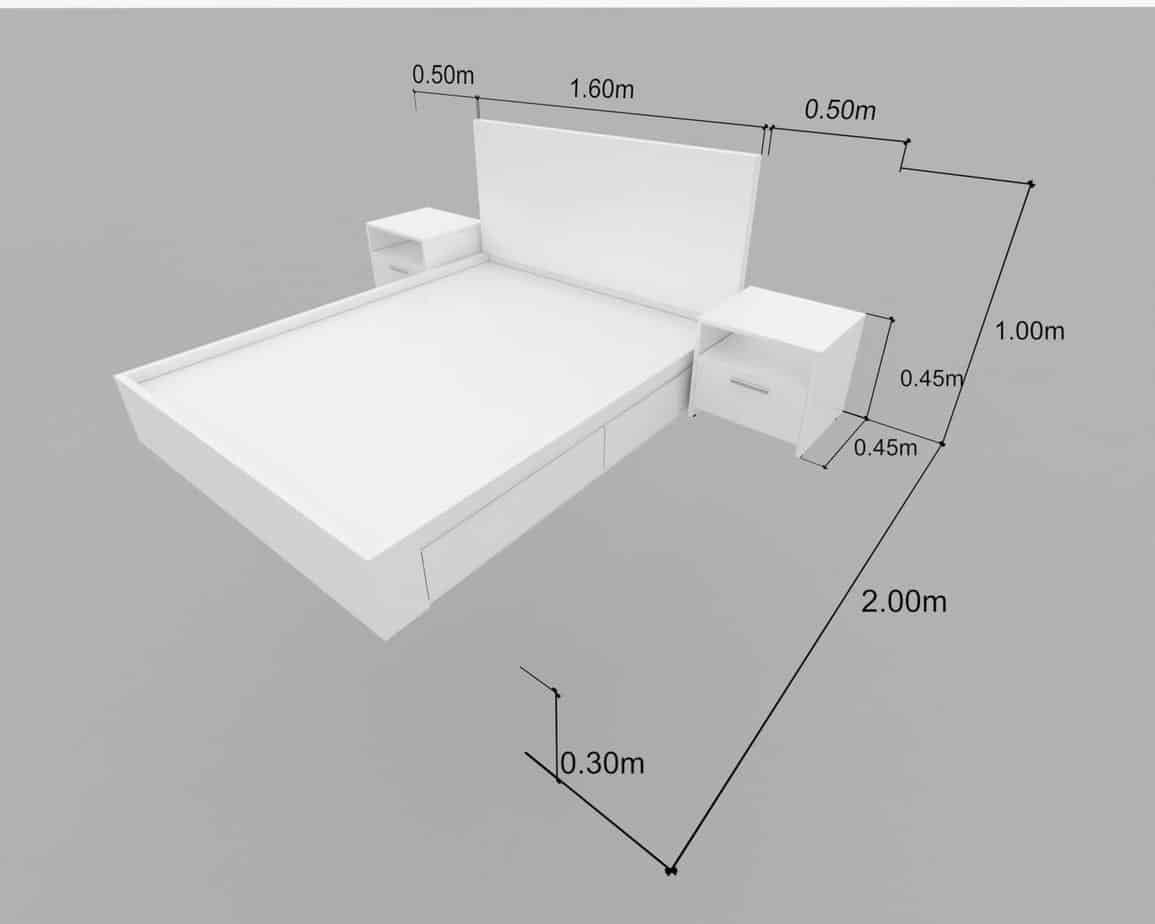 Đồ gỗ nội thất cao cấp: giường ngủ và tủ đầu giường kết hợp với lối thiết kế tối giản