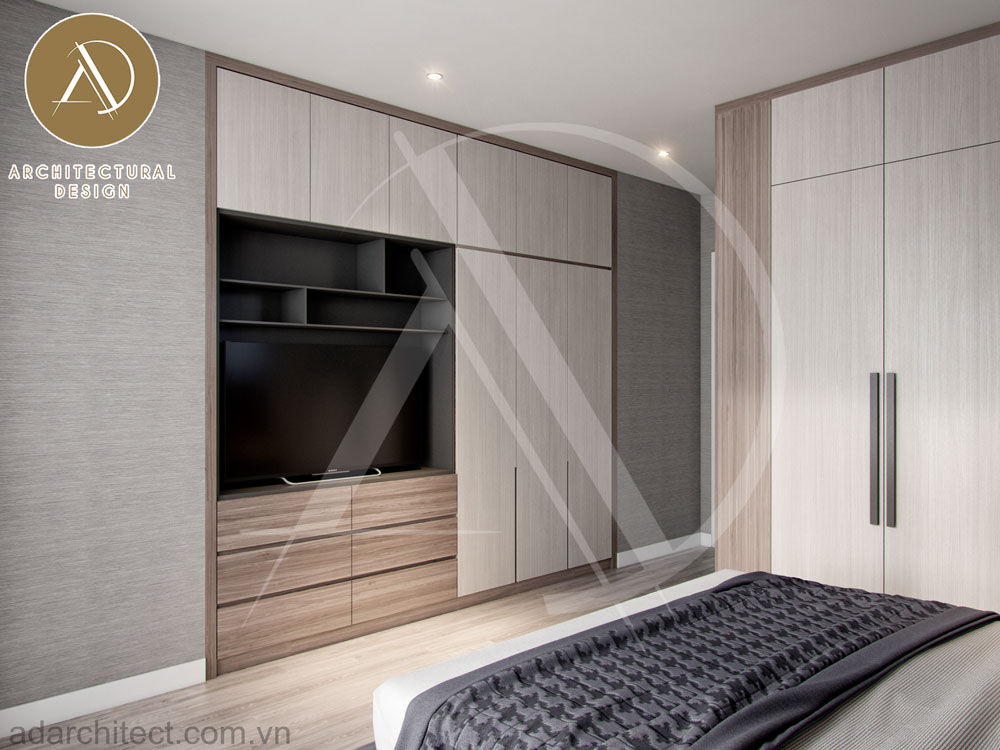 nội thất phòng ngủ hiện đại đơn giản cho mẫu nhà 3 tầng 