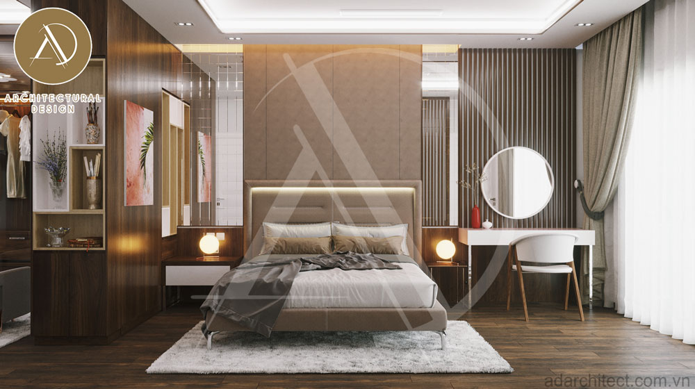 thiết kế phòng ngủ hiện đại cho mẫu nhà 3 tầng 