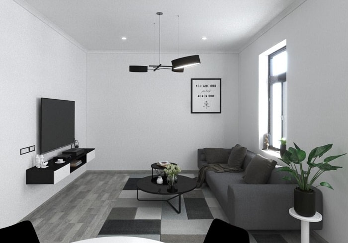 Thiết kế nội thất chung cư: Phương án trang trí, sắp xếp phòng khách với tông màu trắng đen cực phong cách