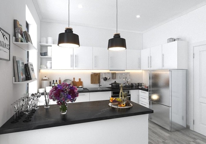 Thiết kế nội thất chung cư: Khu vực bếp cực kỳ sáng sủa và bắt mắt với tông trắng tinh tế