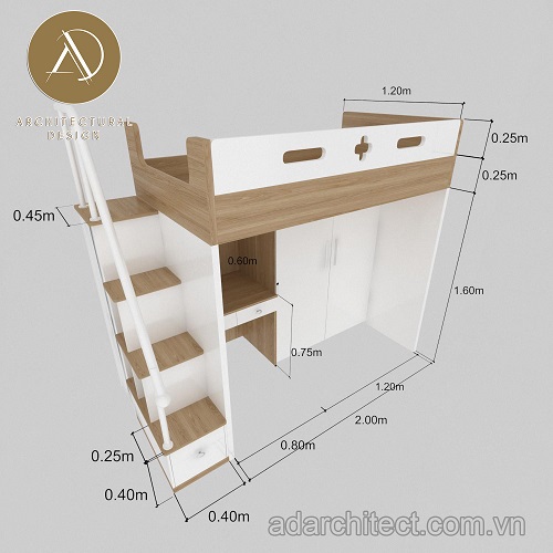 Mẫu thiết kế giường tầng cho bé độc đáo và tiện lợi dành cho phòng ngủ nhỏ.
