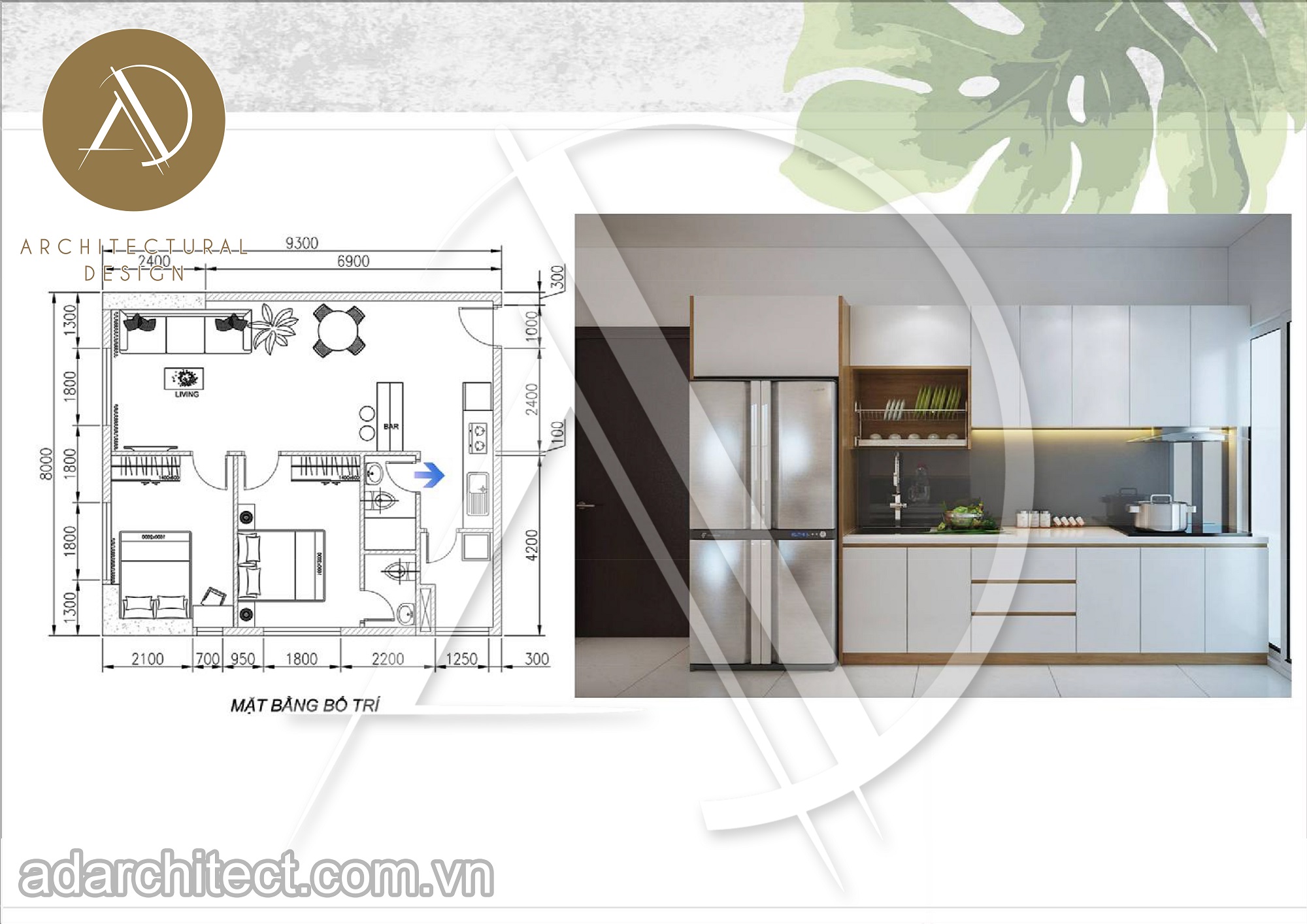 Thiết kế nội thất chung cư: Khu vực nấu nướng sạch sẽ & tiện nghi với tủ bếp hình chữ I màu trắng
