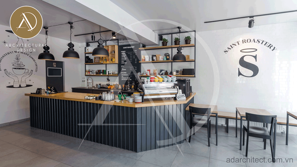 Thiết kế thi công quán cafe tối giản với màu đen chủ đạo