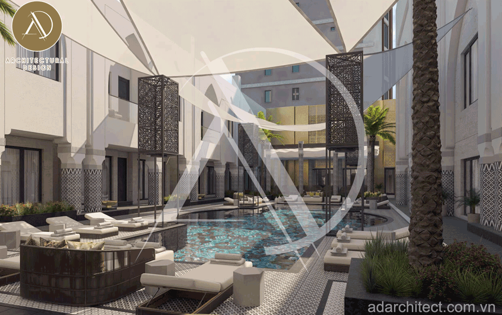 thiết kế bể bơi ngoài trời cho khách sạn đẹp