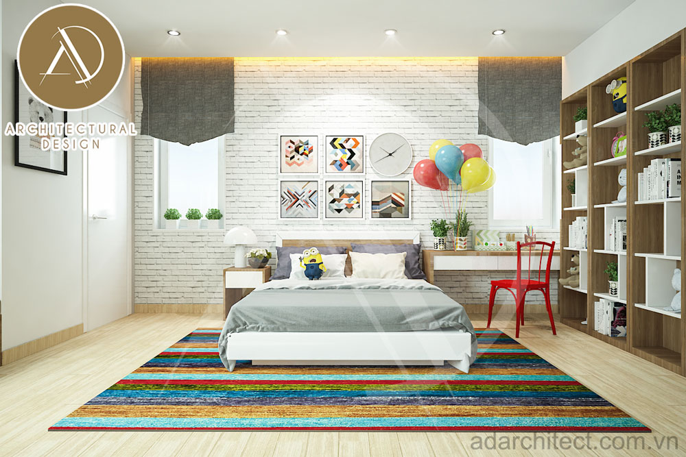 thiết kế phòng ngủ bé trai bắt mắt với các gam màu năng động cho nhà 3 tầng