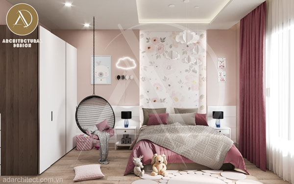 trang trí phòng ngủ cho bé gái phù hợp với nhà 3 tầng hiện đại