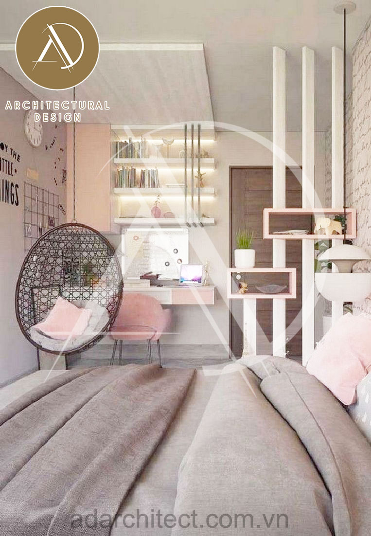 phòng ngủ đẹp cho bé gái theo tông hồng pastel