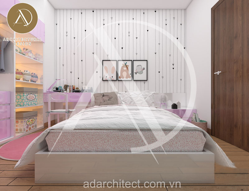 Thiết kế không gian nội thất phòng ngủ bé gái