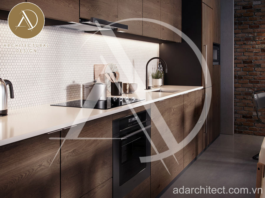 thiết kế bếp đẹp: Không gian bếp trông nổi bật hơn nhờ sự kết hợp hài hòa các tông màu trung tính