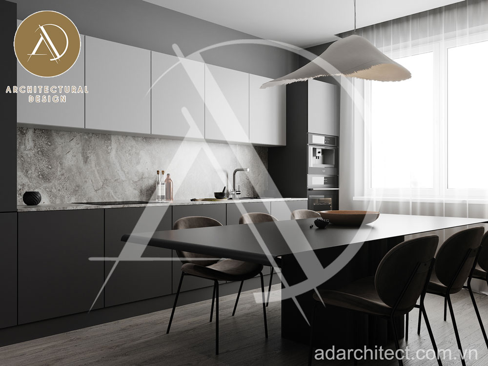 Thiết kế bếp đẹp: Không gian bếp thiết kế theo tông màu tối
