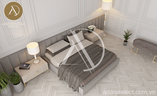 thiết kế phòng ngủ màu trắng sang trọng cho nhà 3 tầng hiện đại