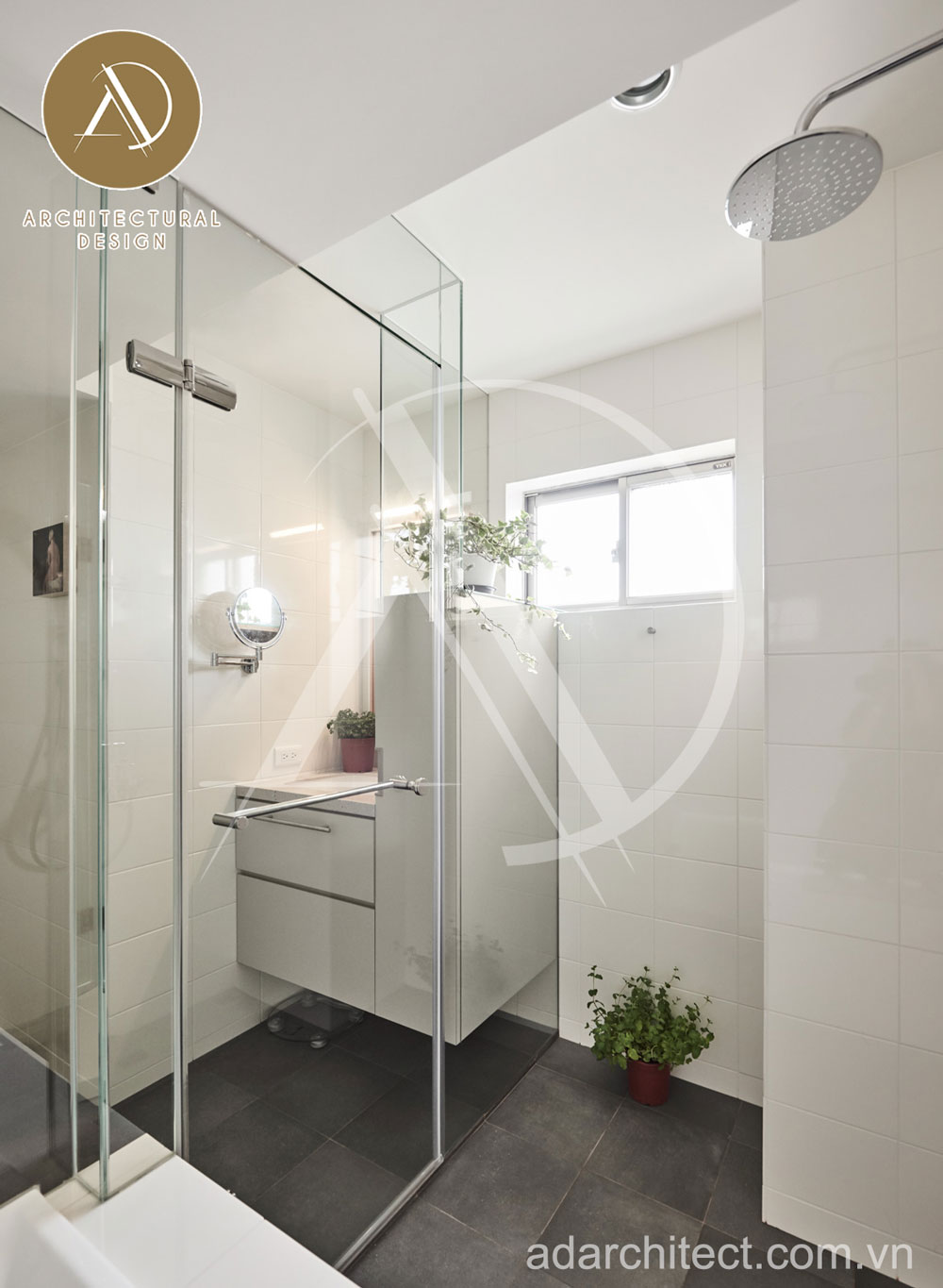 phòng tắm đơn giản mà đẹp cho nhà ống 3 tầng hiện đại 