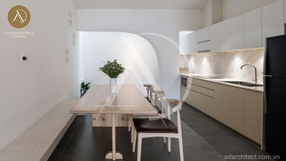 không gian bếp đẹp cho thiết kế nhà phố 2 tầng 