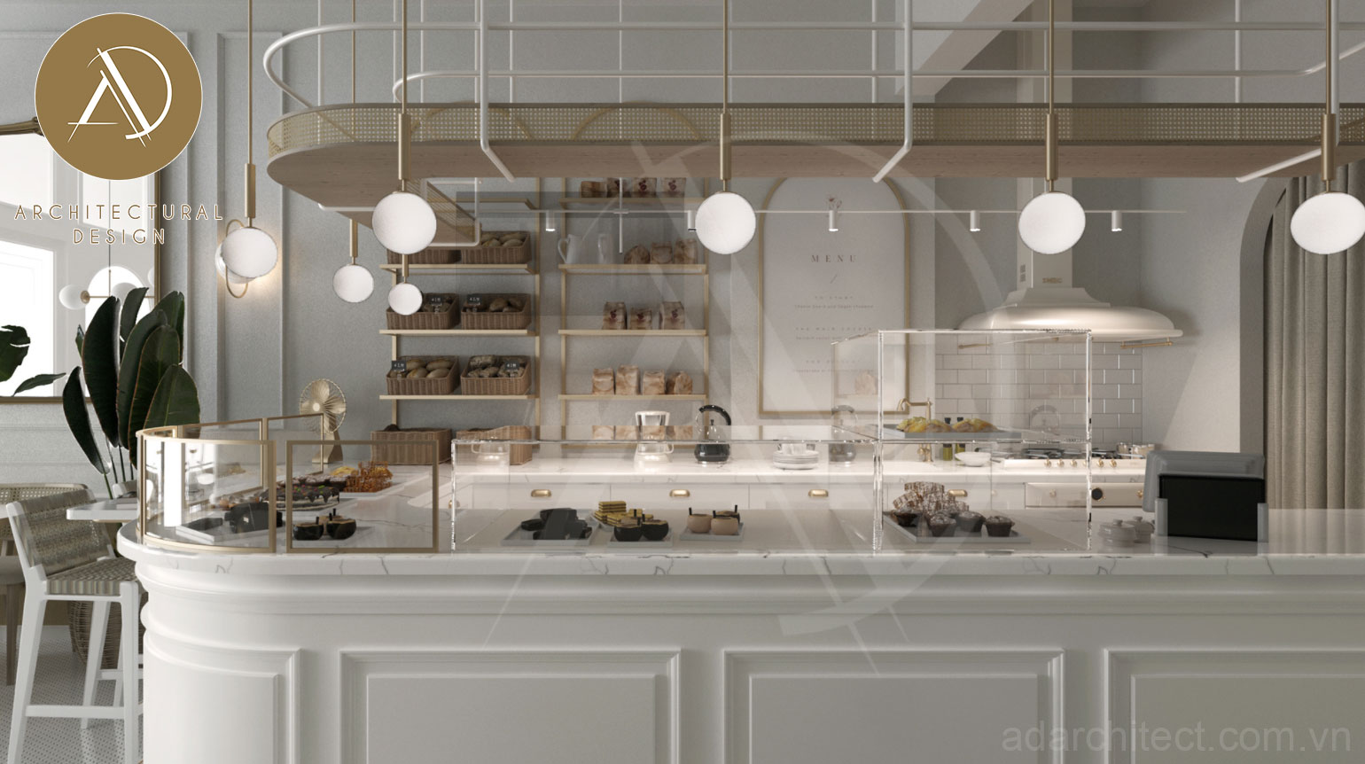 Thiết kế cửa hàng bánh ngọt: phối màu máy móc phụ kiện hài hòa với cả không gian cửa hàng