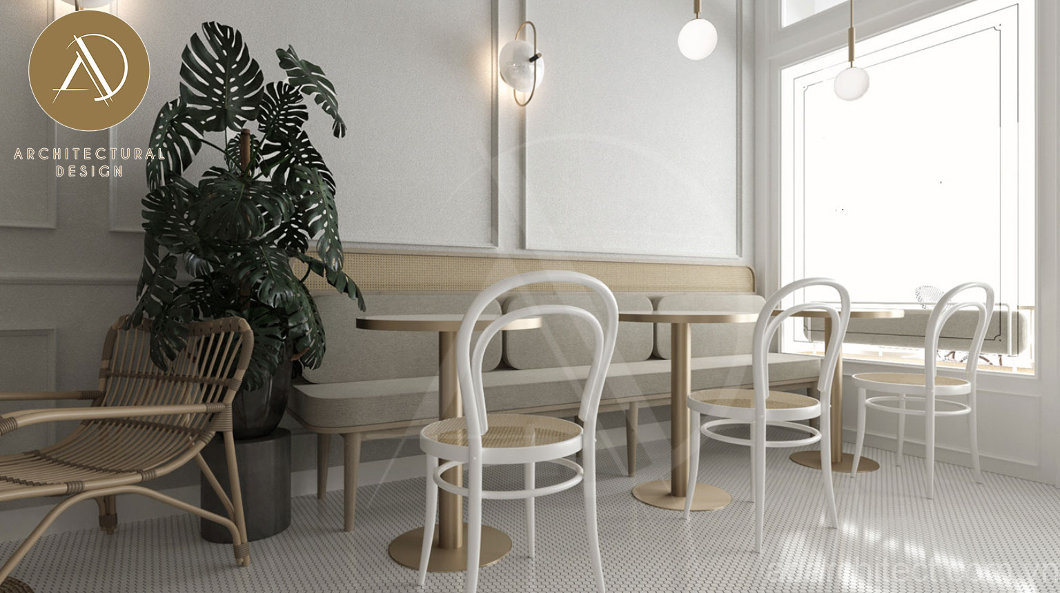 Thiết kế cửa hàng bánh ngọt: với tông màu trắng-beige đẹp tinh tế