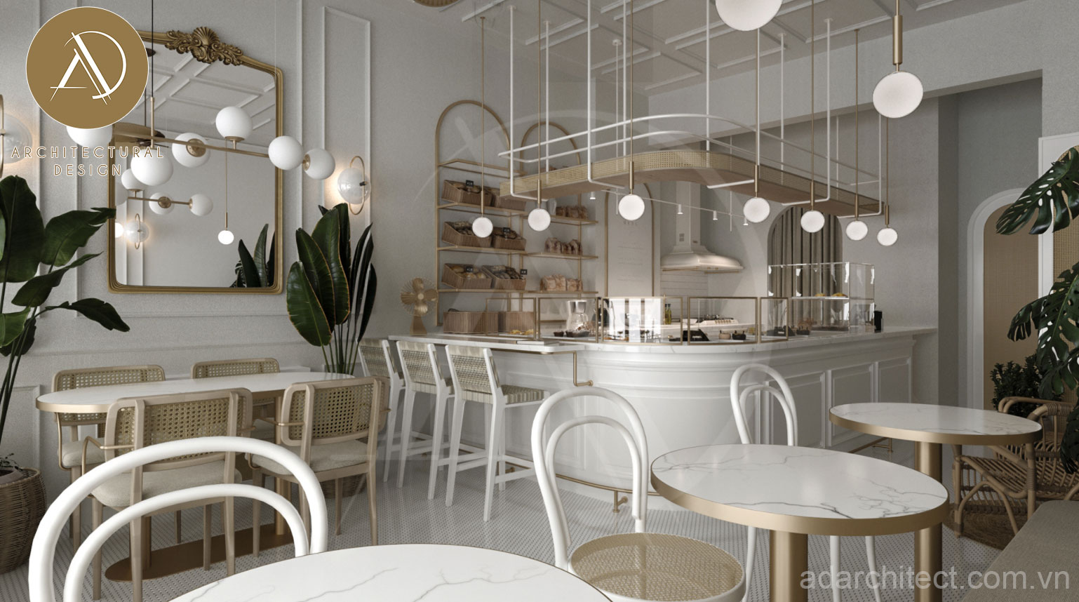 Thiết kế cửa hàng bánh ngọt: thiết kế không gian nhỏ gọn, bố trí được nhiều bàn