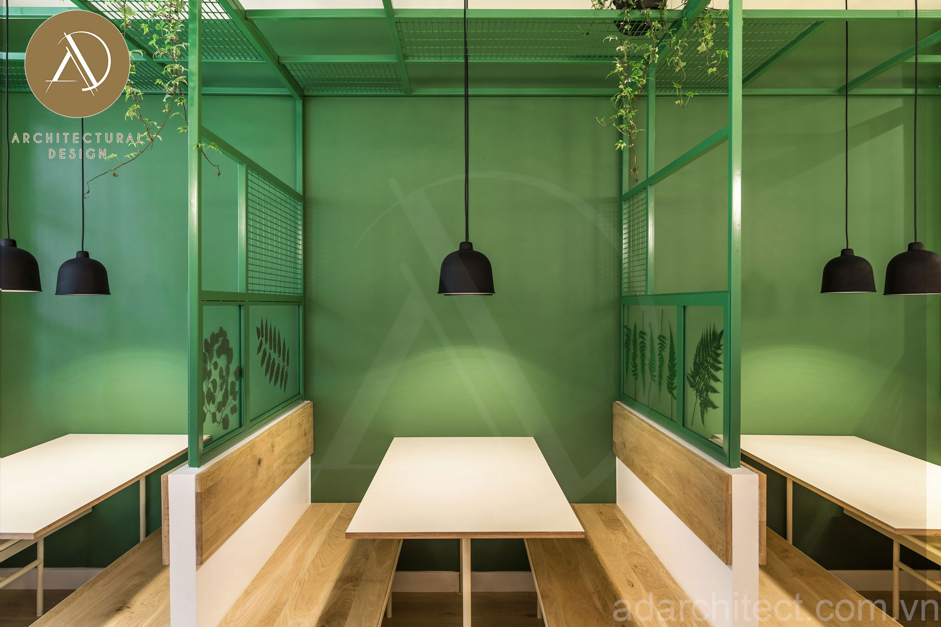 thiết kế quán ăn: quán ăn sáng bình dân có tông xanh mát mẻ