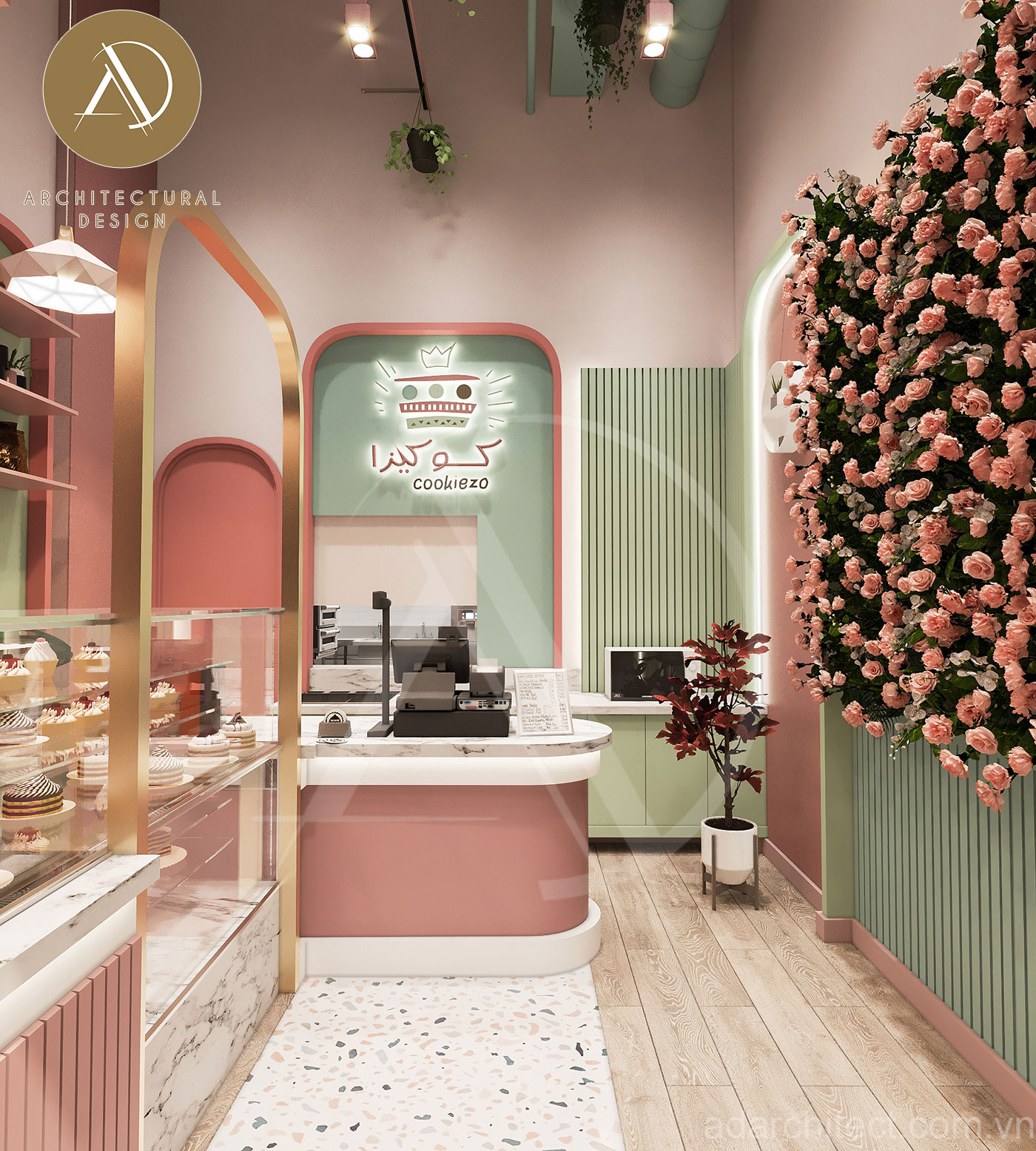 Tiệm bánh đẹp: thiết kế tiệm bánh tông hồng đất