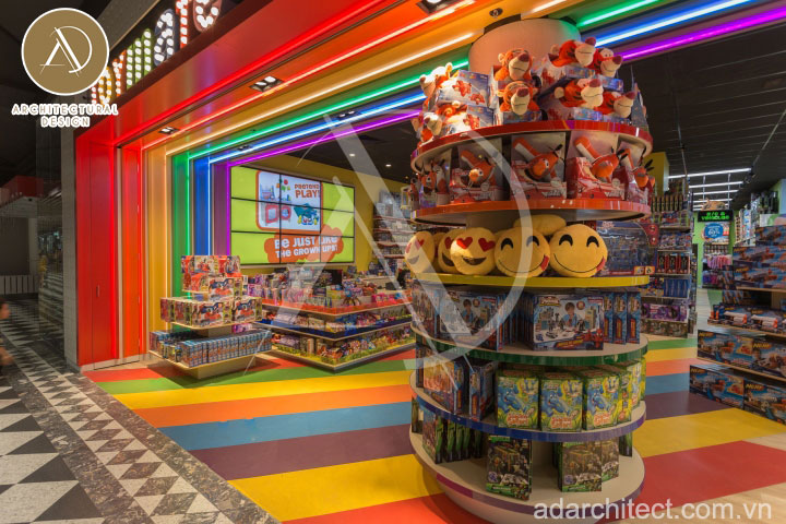 thiết kế thi công cửa hàng đồ chơi đầy màu sắc cực kỳ nổi bật
