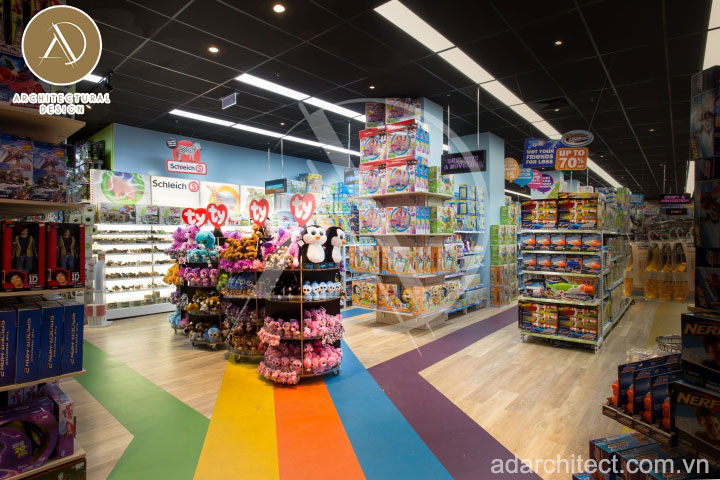 Thi công nội thất cửa hàng đồ chơi trẻ em đầy màu sắc