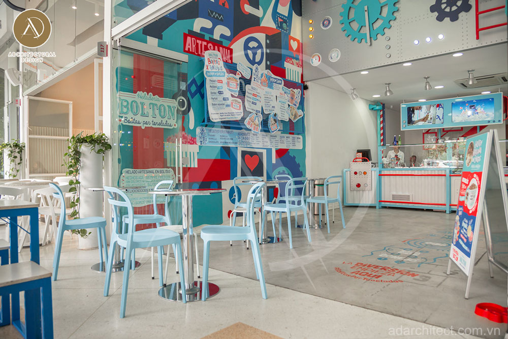 thiết kế quán kem tự chọn: nội thất tiệm kem đẹp đơn giản tiết kiệm chi phí