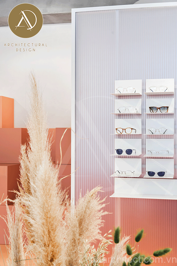 Cửa hàng kính mát: tiệm mắt kính có màu hồng pastel mang đến cái nhìn hiện đại