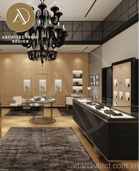 Thiết kế cửa hàng đồng hồ: đèn trần cổ điển kết hợp hài hòa với không gian shop 