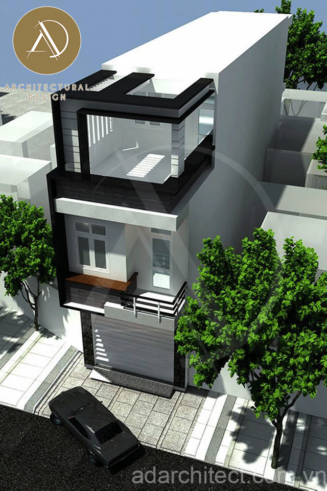 mặt tiền nhà ống 3 tầng: tông trắng đen tinh tế hiện đại cho nhà 3 tầng