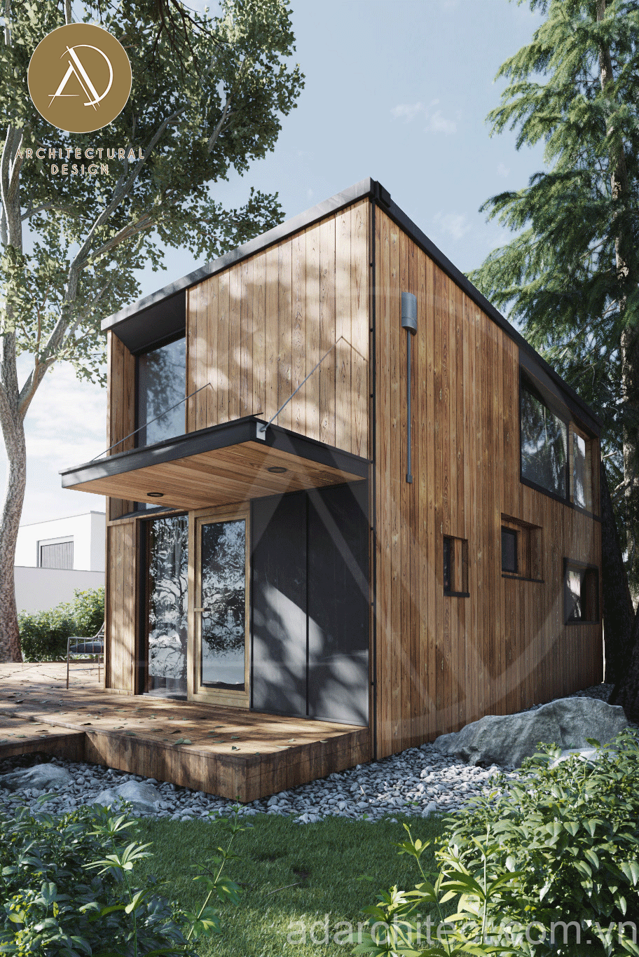 mẫu thiết kế nhà 2 tầng: nhà gỗ hiện đại tiết kiệm nhiều chi phí