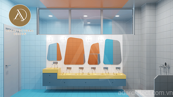 nhà vệ sinh đẹp mắt, đầy màu sắc cho thiết kế trường mầm non