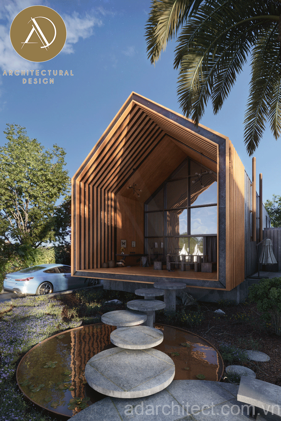 mẫu thiết kế nhà 2 tầng: nhà 2 tầng gỗ hiện đại đẹp ngất ngây