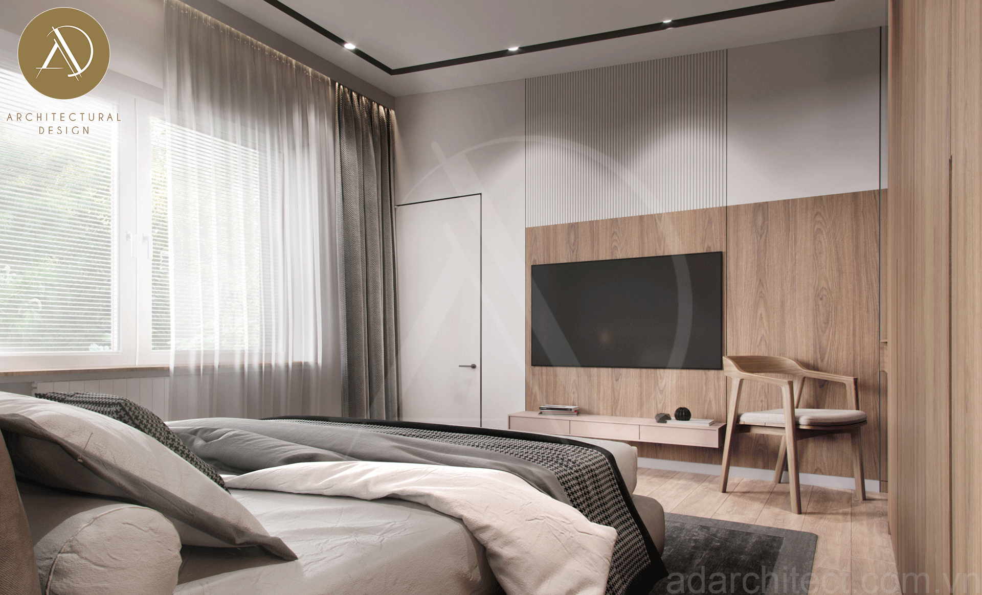 thiết kế phòng ngủ tối giản ở tầng trệt đón sáng tự nhiên cho phòng ngủ thông thoáng