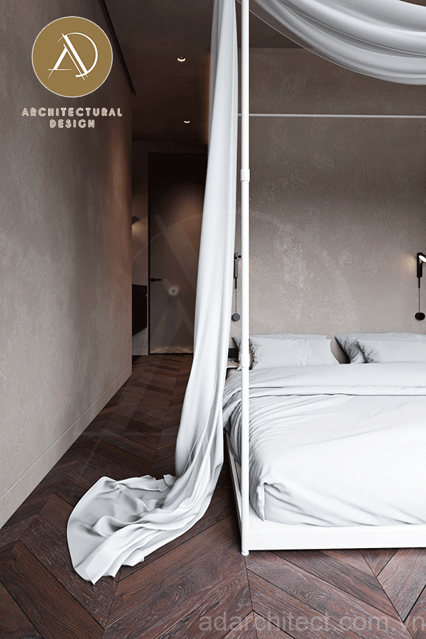 mẫu thiết kế nội thất phòng ngủ đơn giản tông trắng hiện đại 