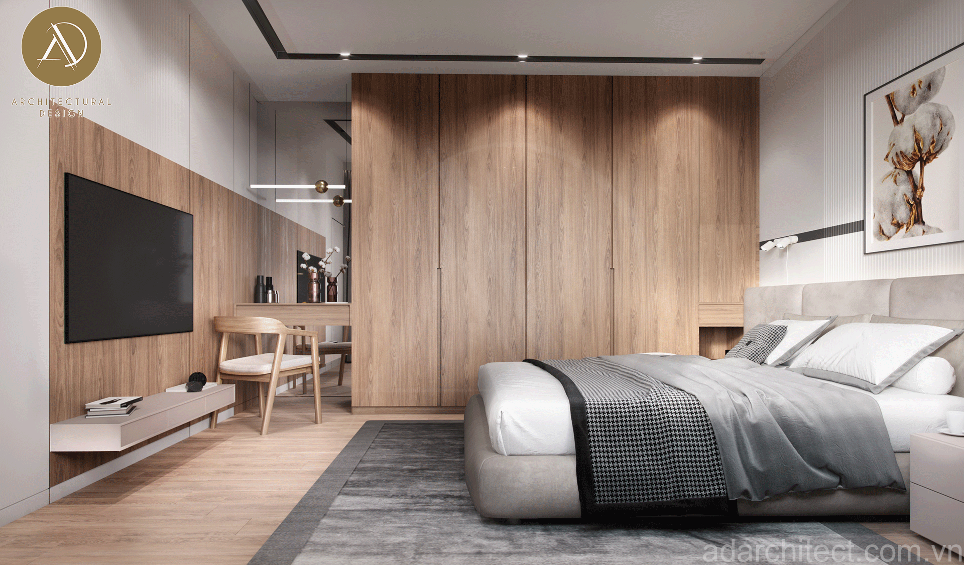 nội thất phòng ngủ bằng gỗ tự nhiên sang trọng có màu sắc hài hòa, bền đẹp