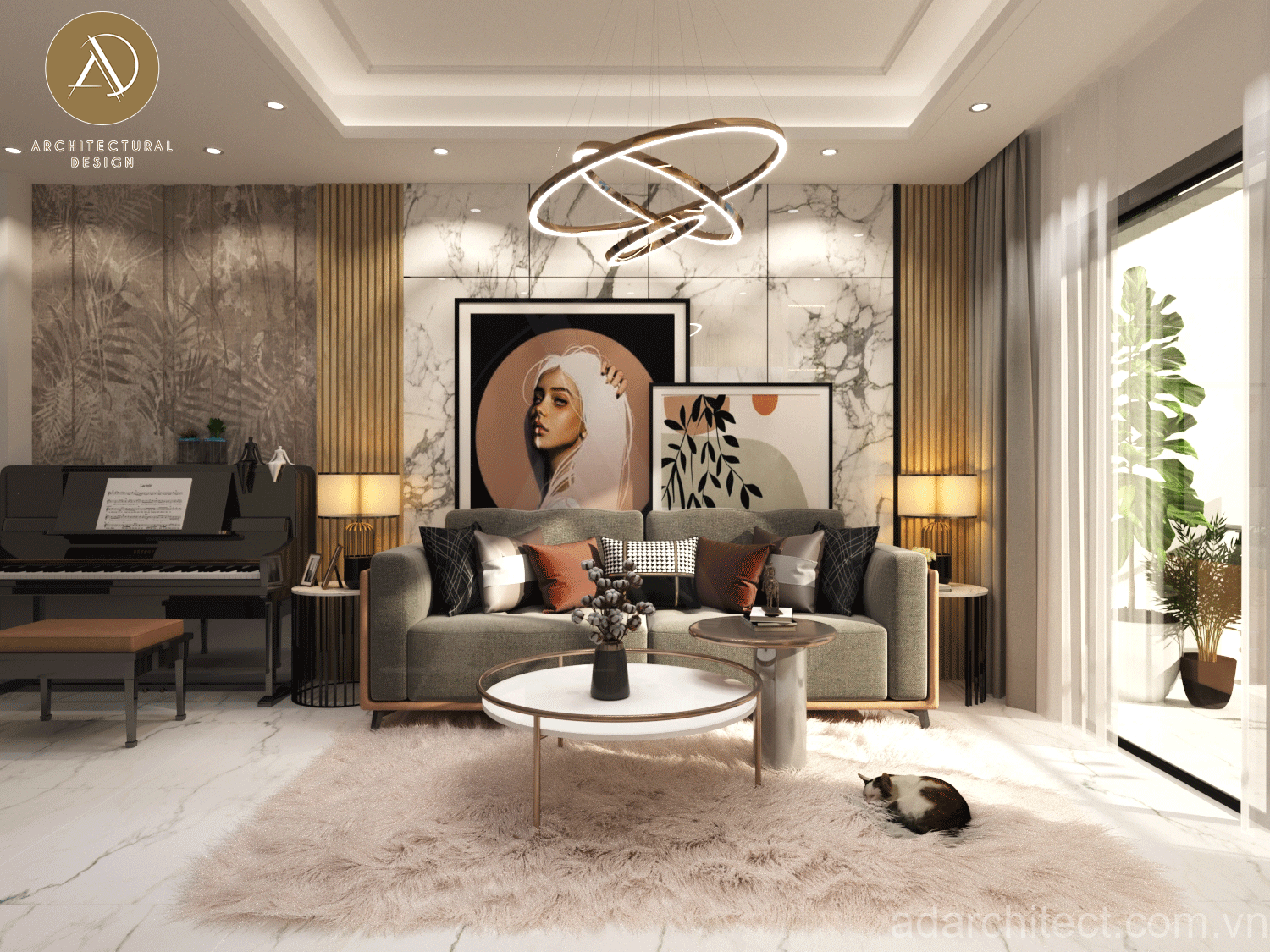 thiết kế căn hộ 90m2 có mẫu phòng khách đẹp với tông màu hiện đại, trang nhã