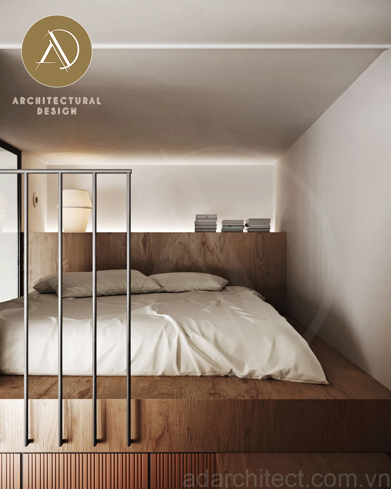 phòng ngủ đơn giản trên gác gỗ được thiết kế đơn giản , sang trọng, hiện đại cho nhà phố