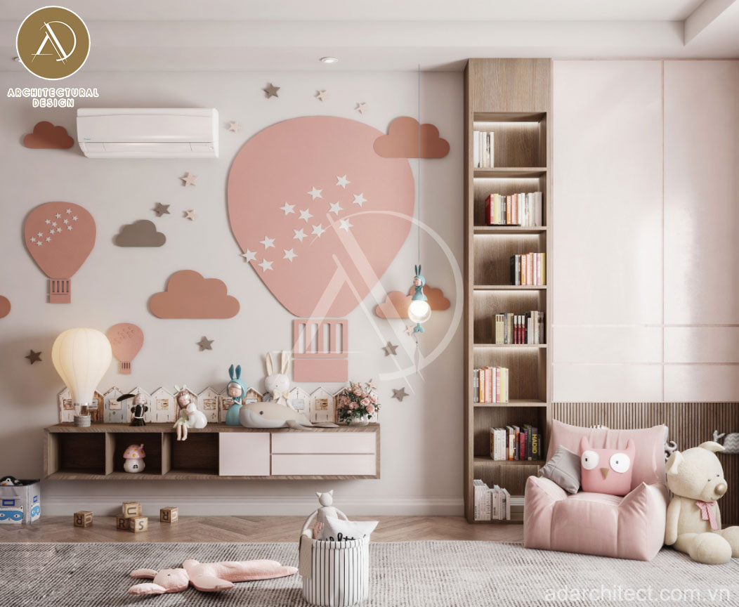 Thiết kế nội thất phòng ngủ bé gái theo tông màu hồng