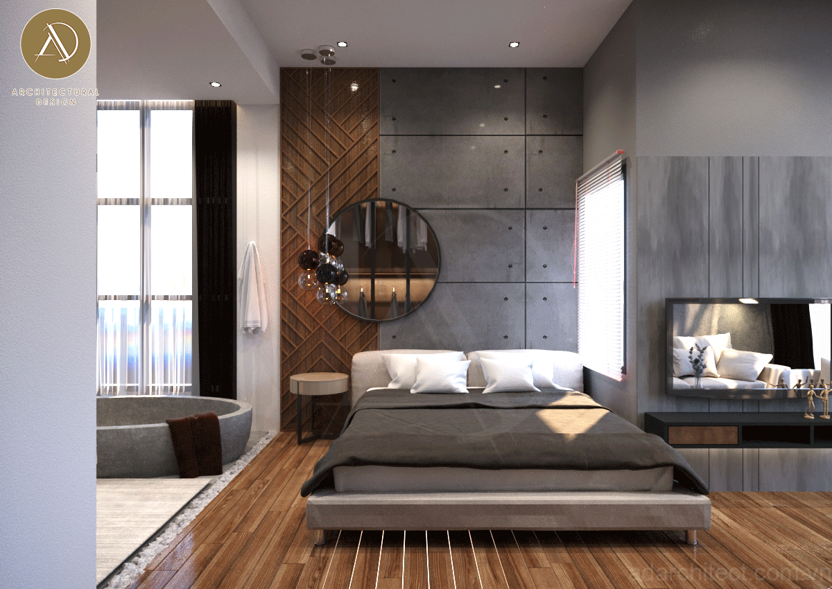 mẫu phòng ngủ biệt thự có nội thất hiện đại với gỗ lót sàn cao cấp 