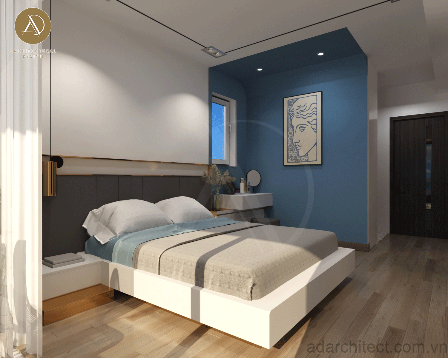 thiết kế phòng ngủ tối giản, hiện đại cho căn hộ chung cư 90m2 2 phòng ngủ